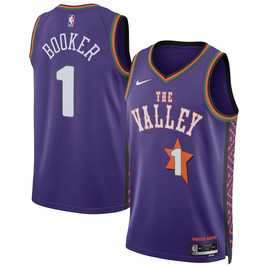 Men Phoenix Suns #1 Devin Booker Nike Purple City Edition 2024-25 Swingman Player NBA Jersey->phoenix suns->NBA Jersey
